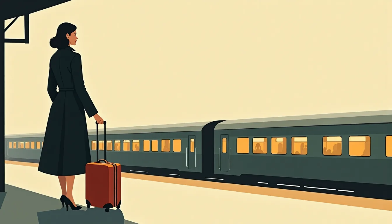A woman with a suitcase on a station platform