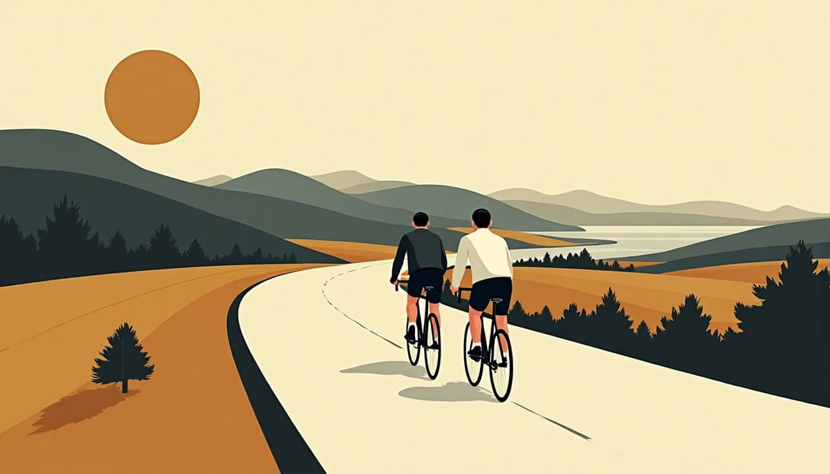 Two cyclists on a coastal road