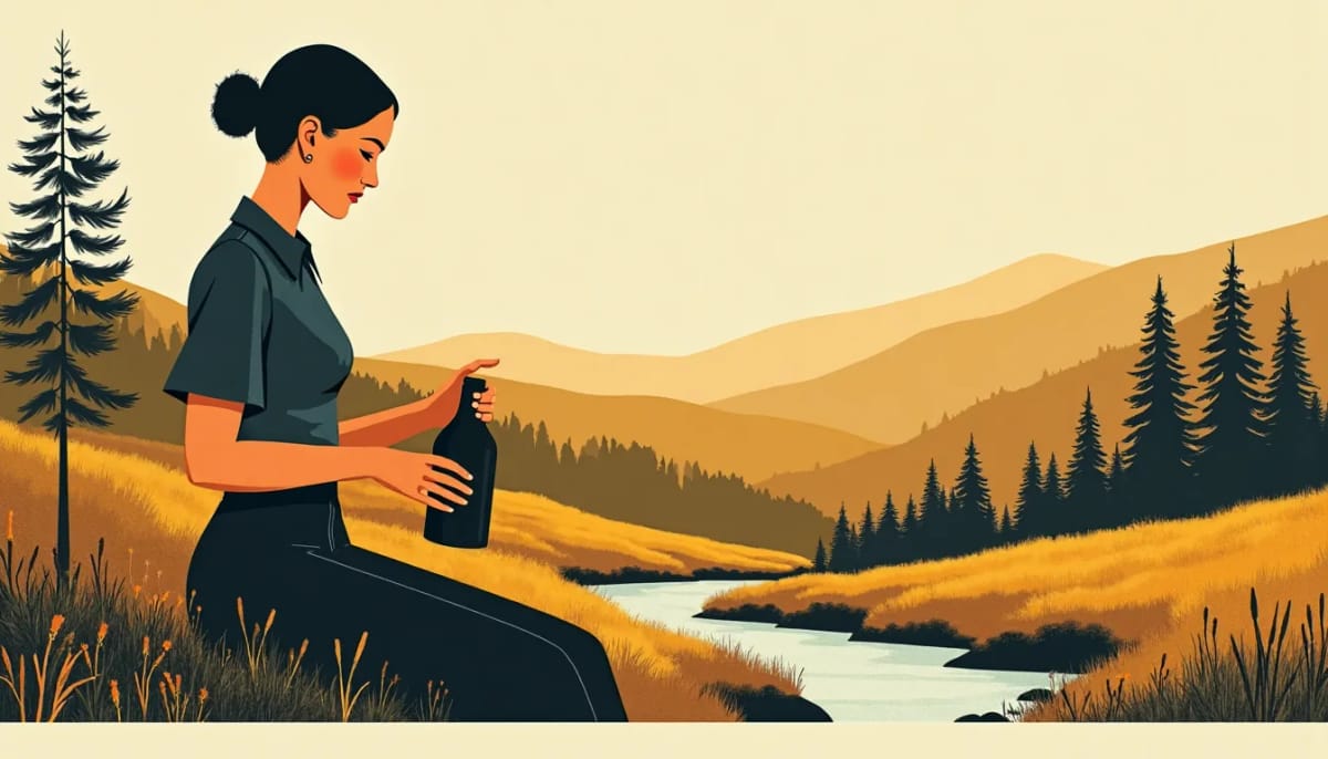 A woman filling a bottle at a mountain spring
