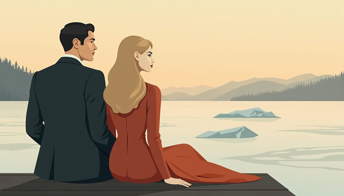 Couple franco-russe au moment du tout premier contact, illustration mid-century
