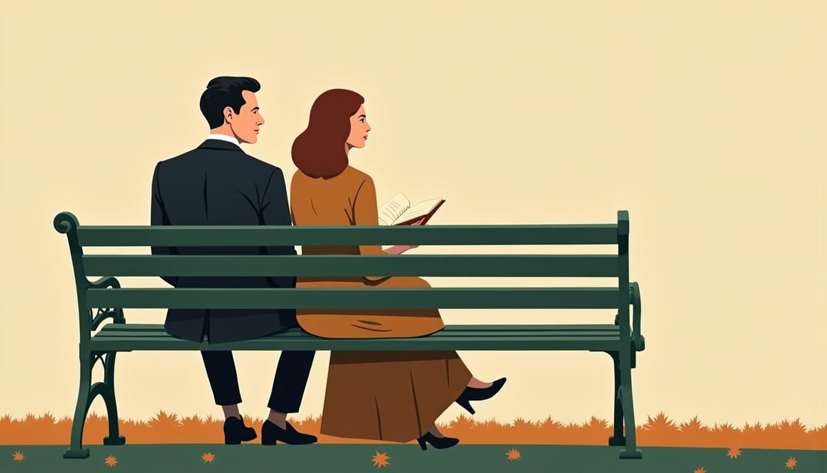 Goulnara échangeant à distance avec Philippe, illustration mid-century