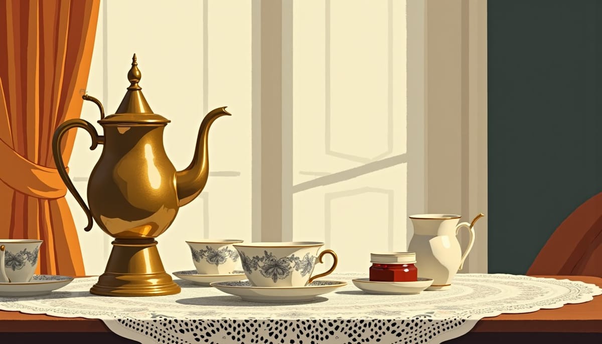 couple meeting in person on the first trip to Russia, mid-century illustration