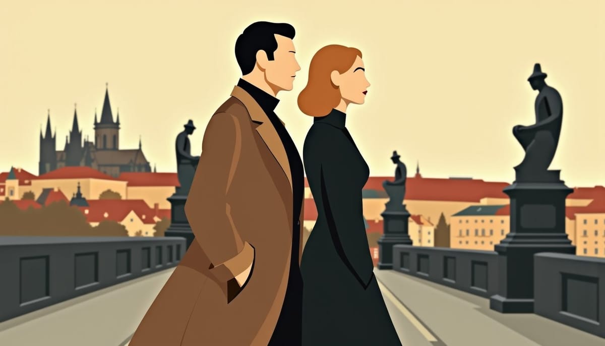 couple now preparing their wedding together, mid-century illustration