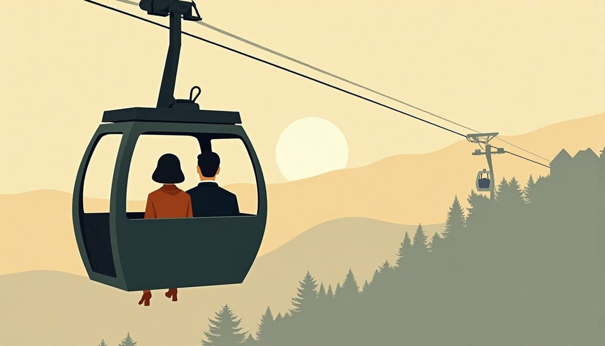 A cable car ascending