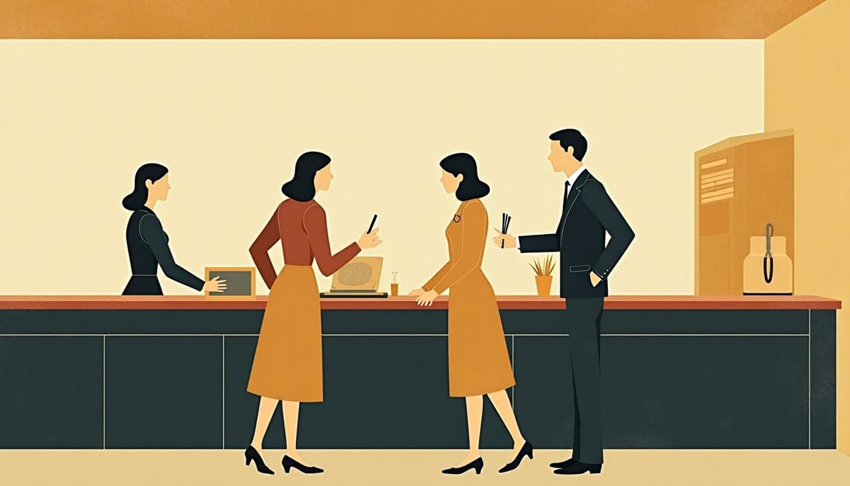 A woman buying a ticket at a station counter