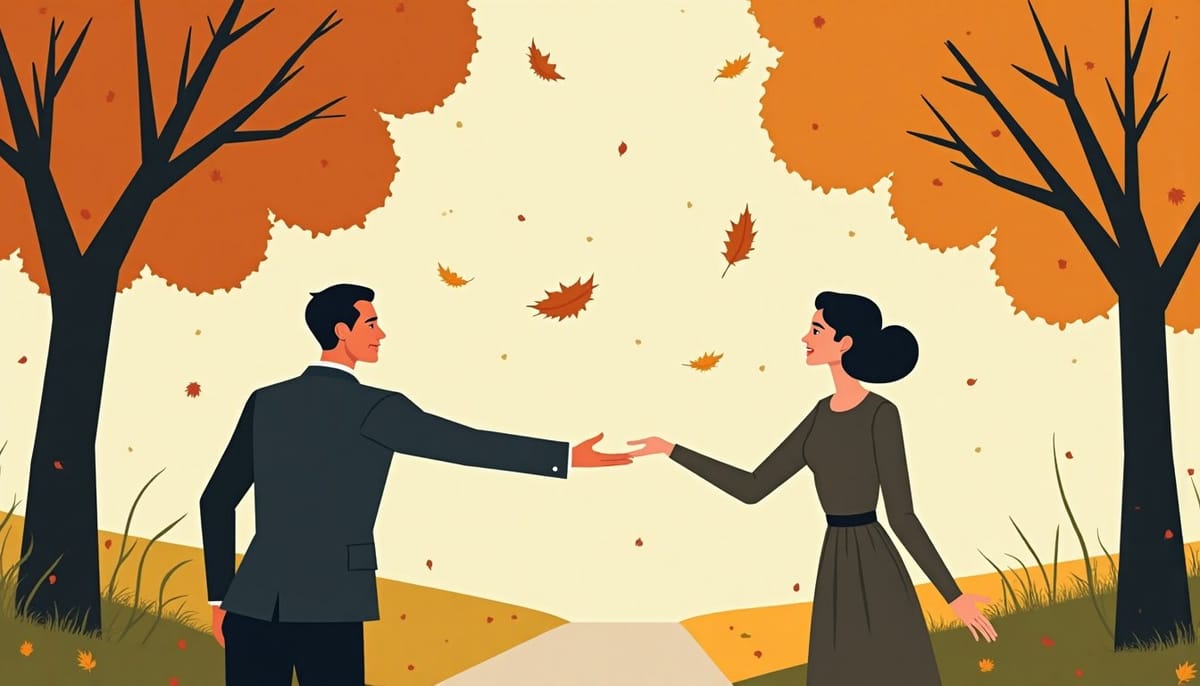 Illustration mid-century d'un homme tendant la main vers une silhouette