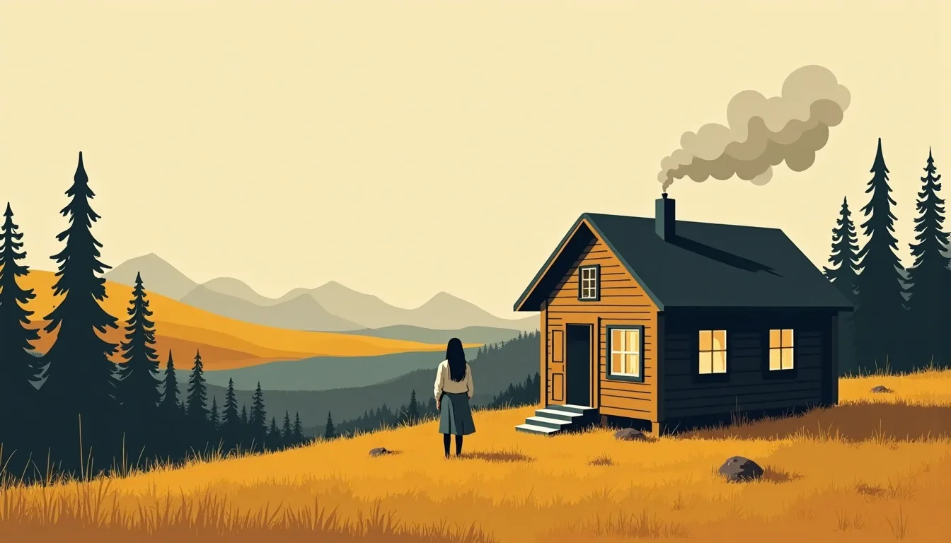 A wooden cabin in a clearing