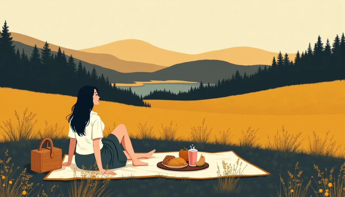 A picnic blanket in a meadow