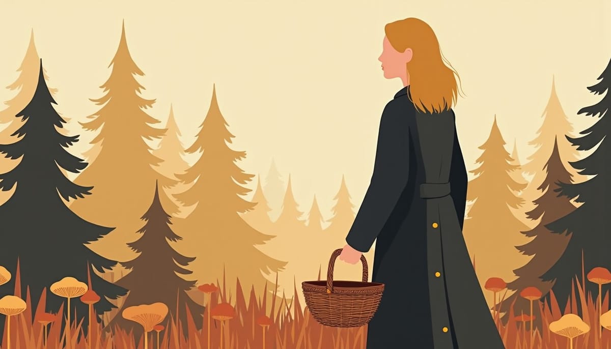 Russian woman reachable via restored travel routes, mid-century illustration