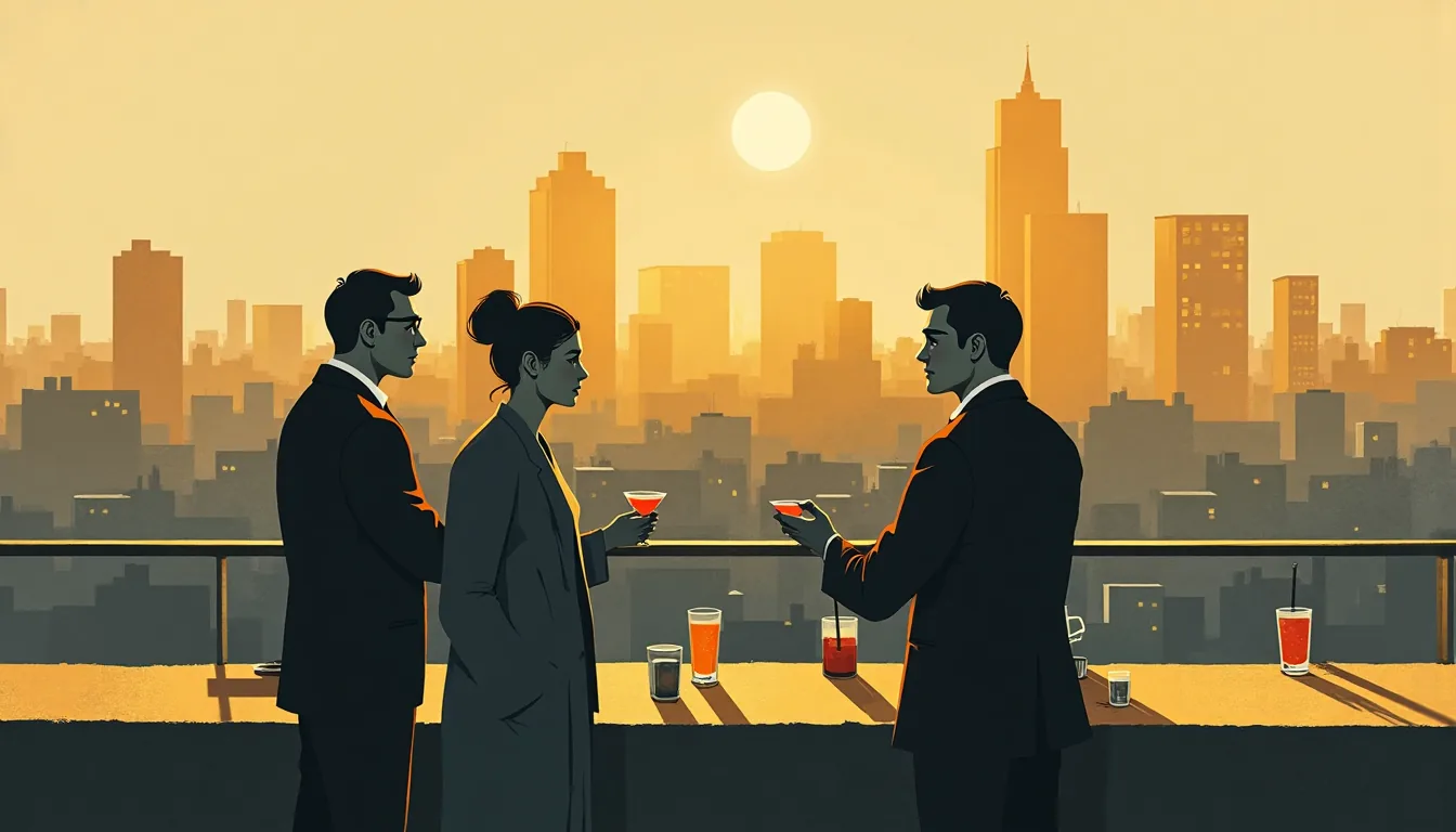 A rooftop bar at dusk