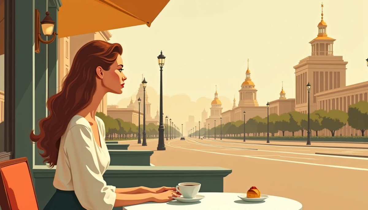 Belarusian woman at a café terrace on Independence Avenue in Minsk
