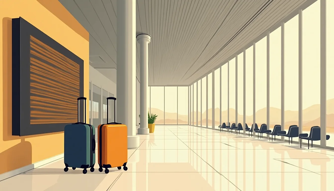 Deux valises cabine devant le tableau des arrivées dans le grand hall de l’aéroport d’Istanbul
