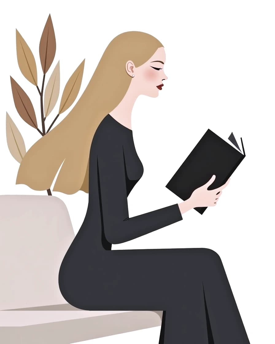 Femme élégante lisant — journal de l’agence Valentin