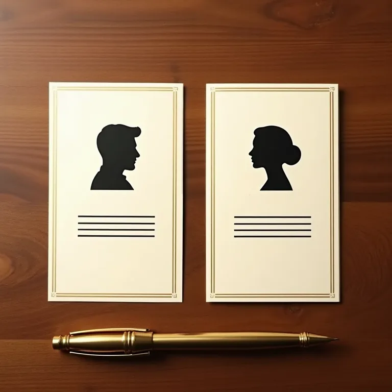 Deux fiches profil élégantes face à face, homme et femme — le match