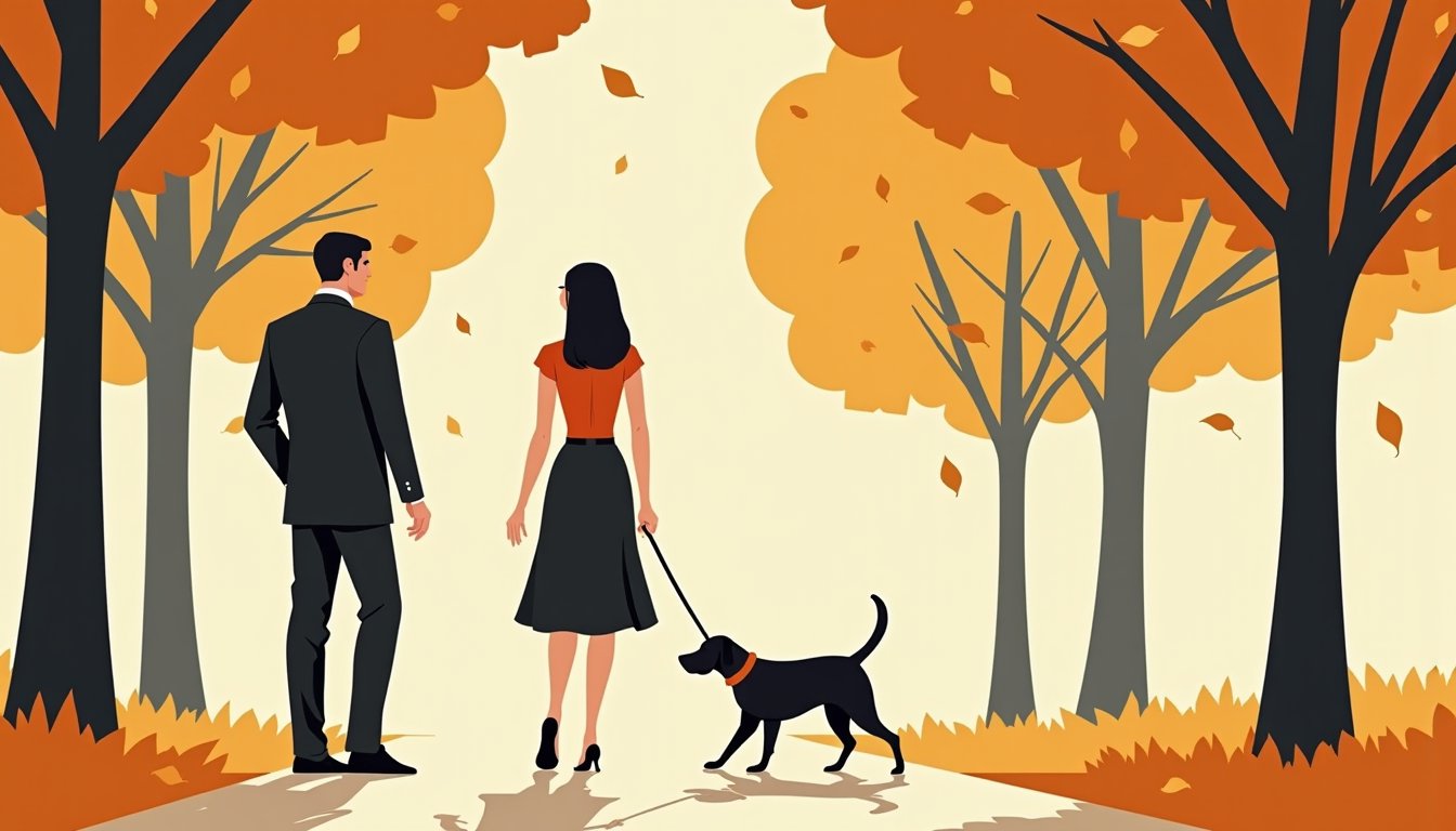 Illustration mid-century de deux personnes en conversation à une table
