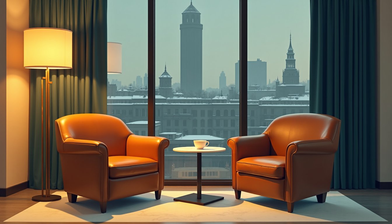Bureau de conseil avec deux fauteuils en cuir — agence matrimoniale femme russe