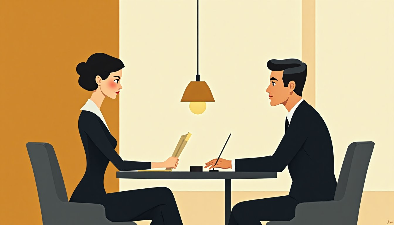 Femme et consultant face à face à une table, dossier ouvert