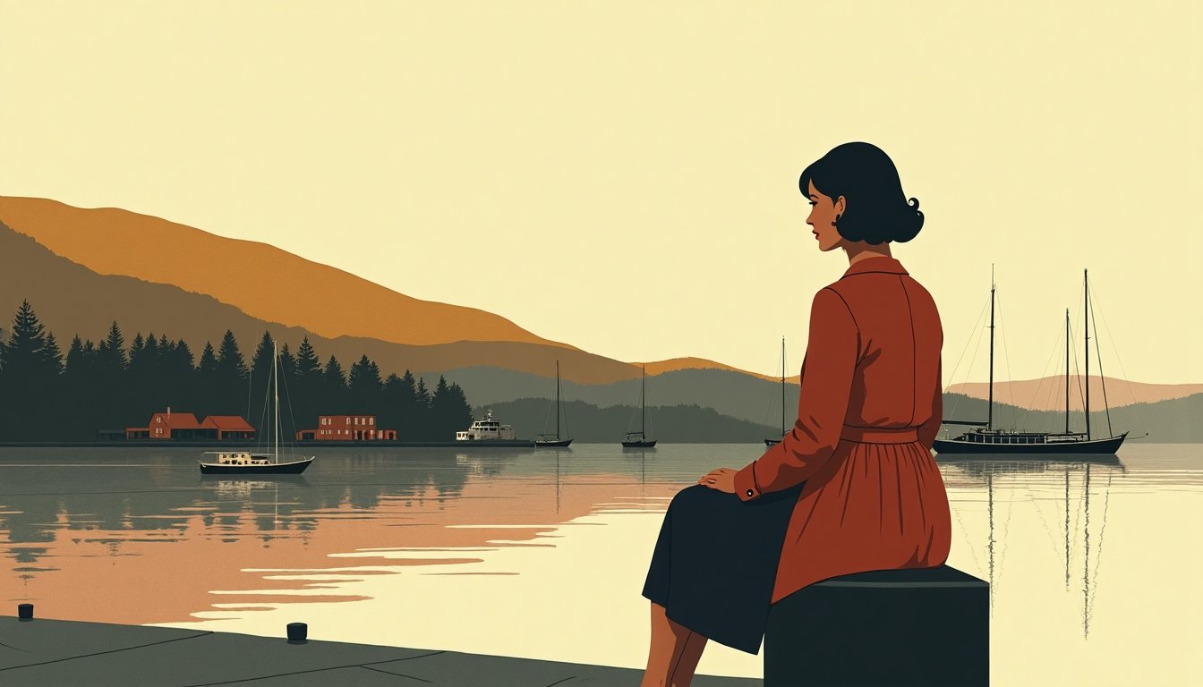A woman sitting on a harbour bollard