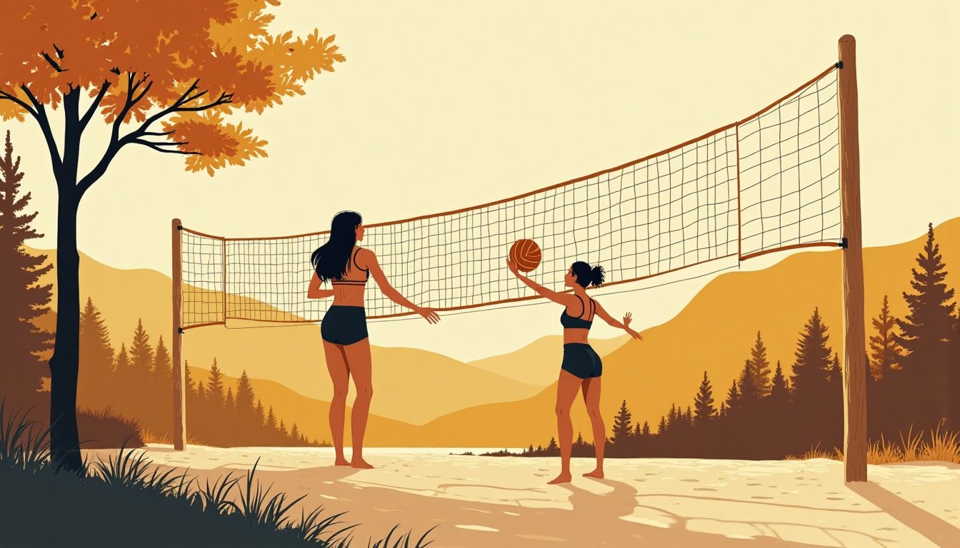 A beach volleyball net at golden hour