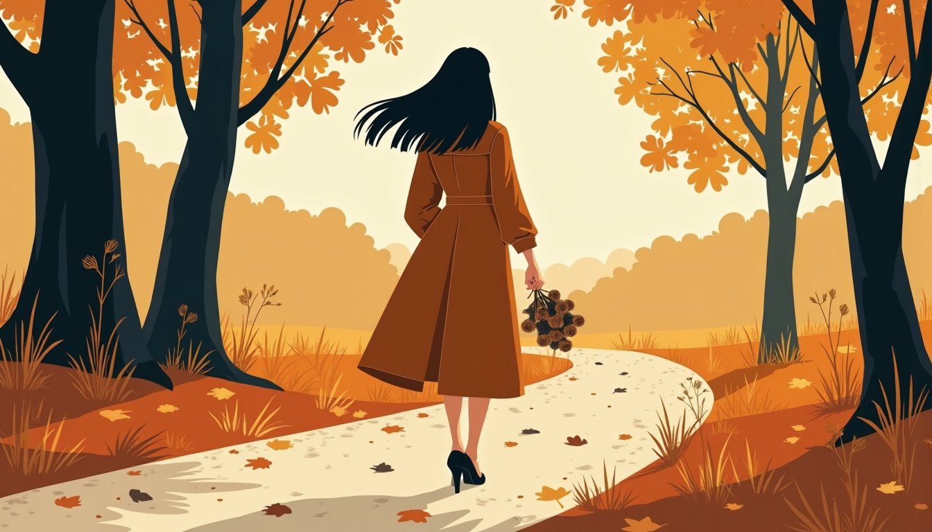 Femme slave élégante dans un parc d'automne, illustrant la proximité culturelle des femmes russes et ukrainiennes