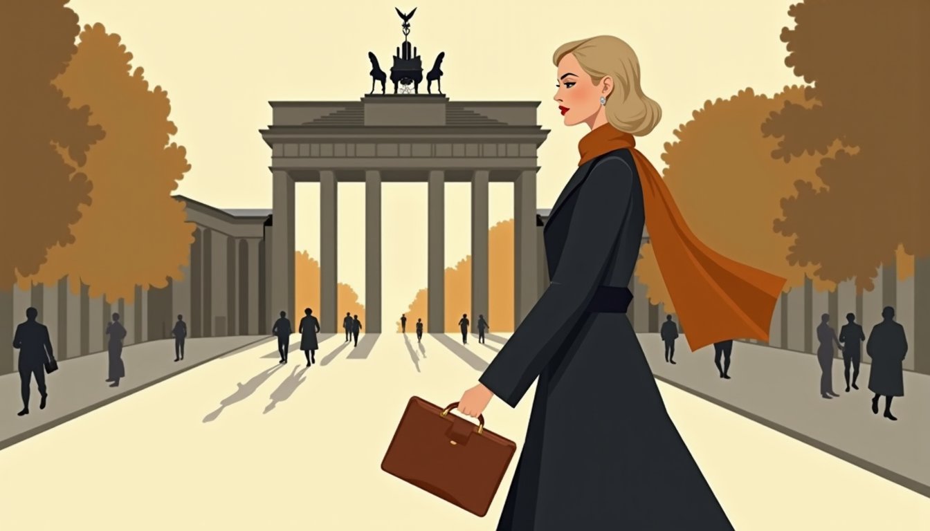 Femme slave en manteau dans un contexte urbain européen, illustrant les femmes ukrainiennes déplacées en Europe