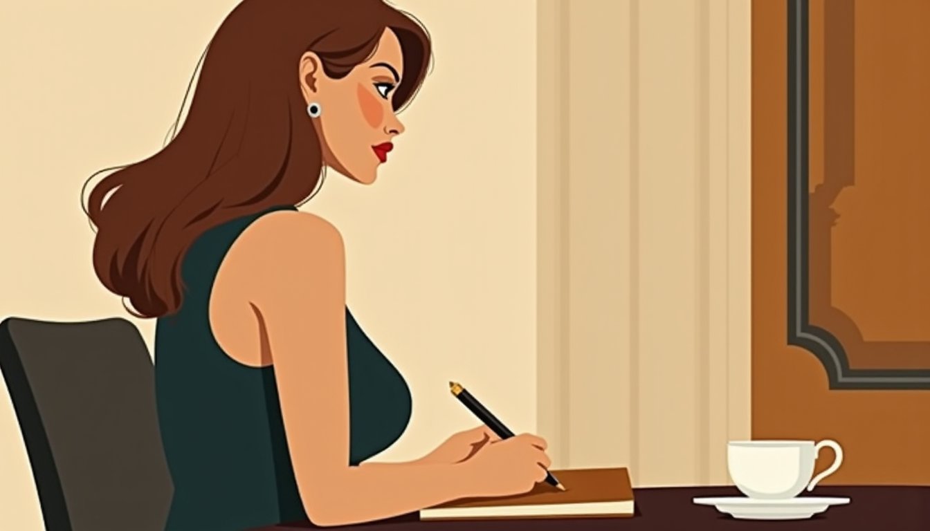 Femme slave prenant des notes lors d'une réunion professionnelle, illustrant l'évaluation méthodique d'une agence