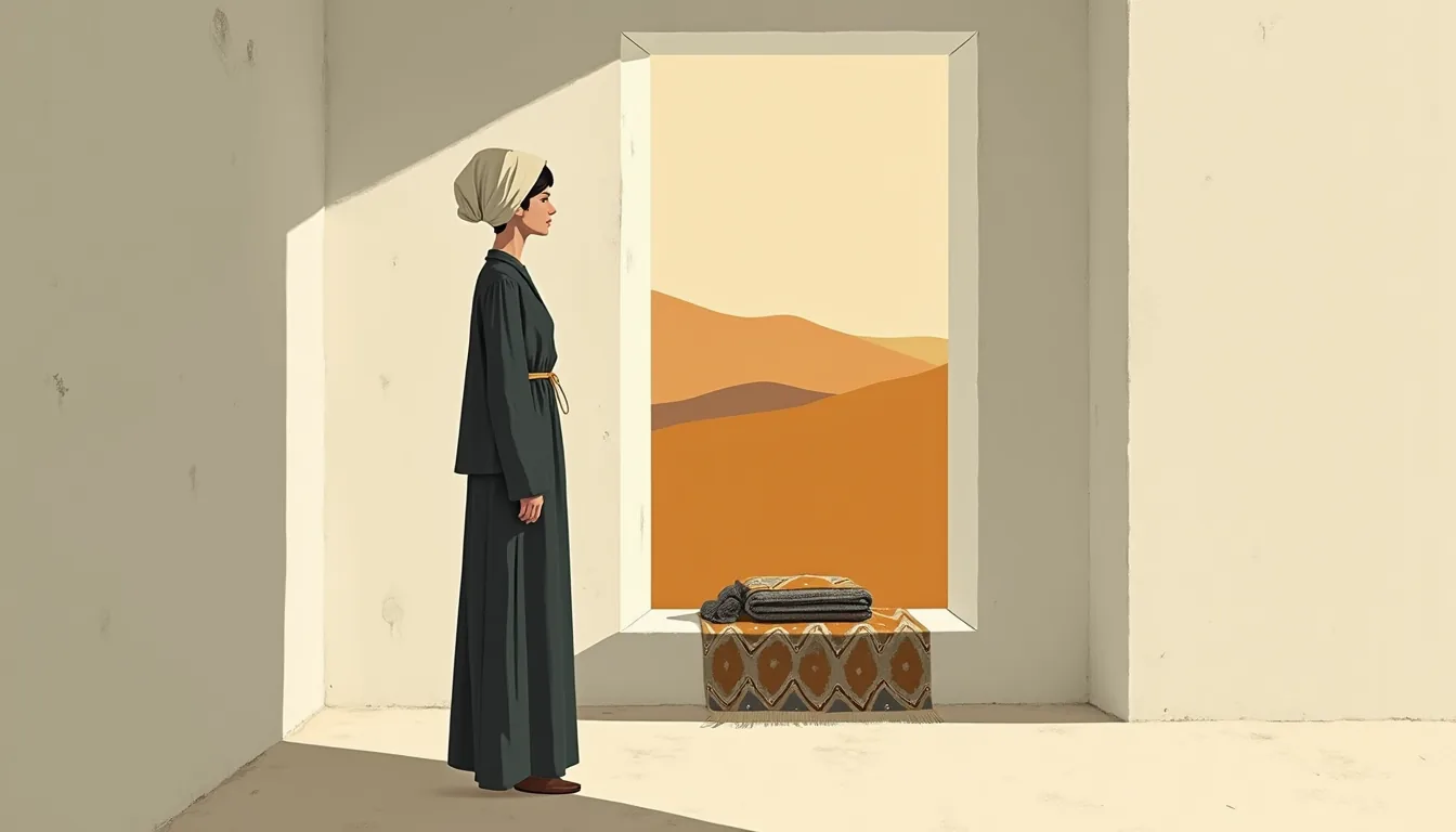 Jeune femme en foulard à la fenêtre d'une maison de montagne