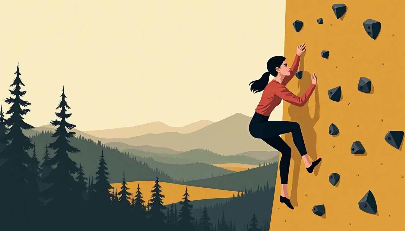 A woman climbing an indoor bouldering wall