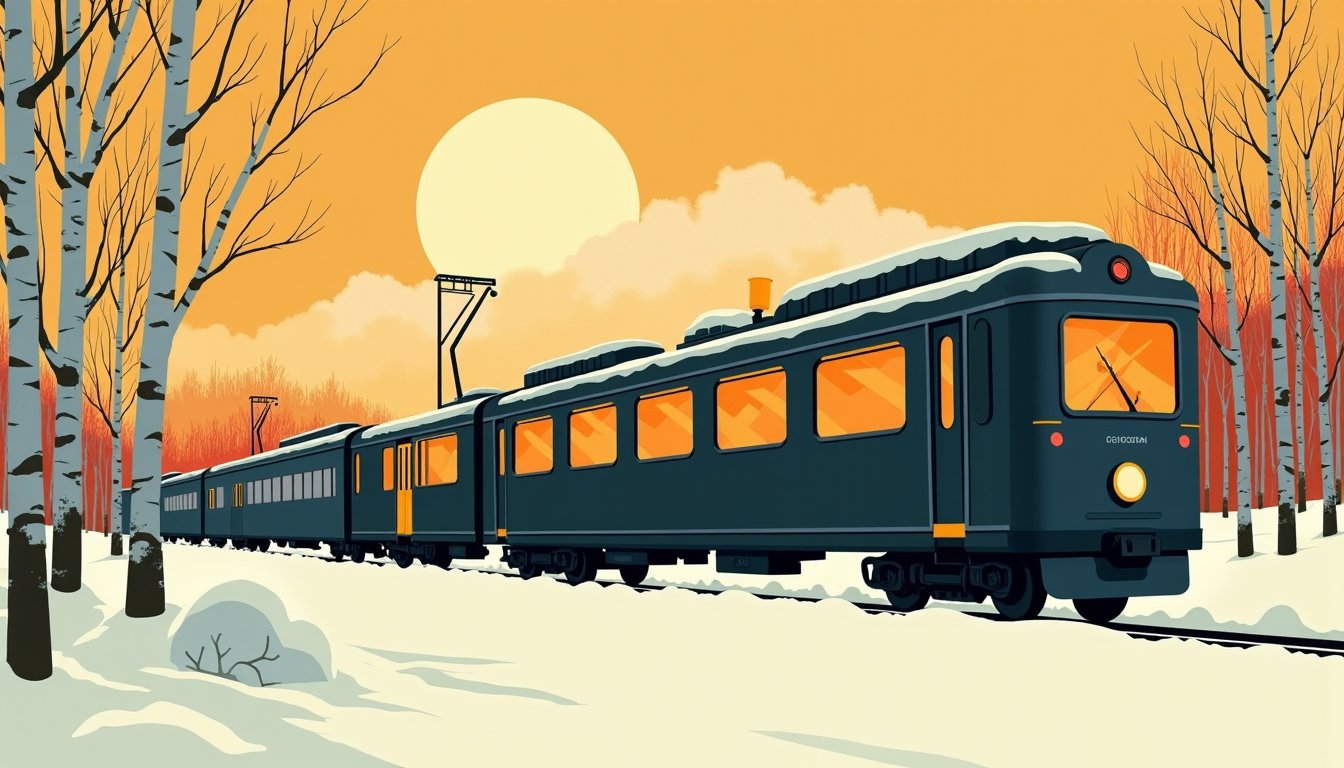 Vaste plaine russe ouverte évoquant l'avenir à construire, illustration mid-century