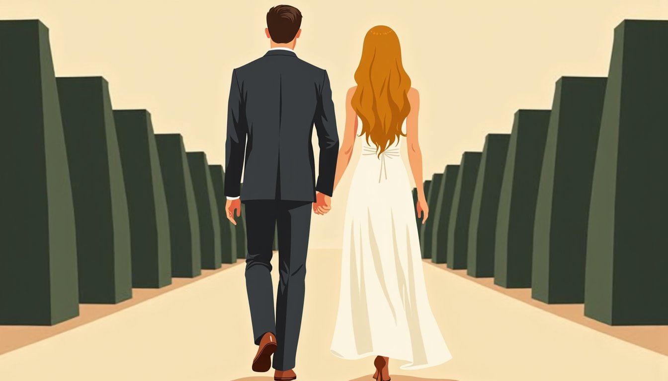 Épouse russe s'installant en France après le mariage, illustration mid-century
