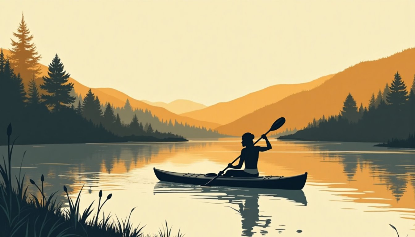A woman kayaking down a calm river