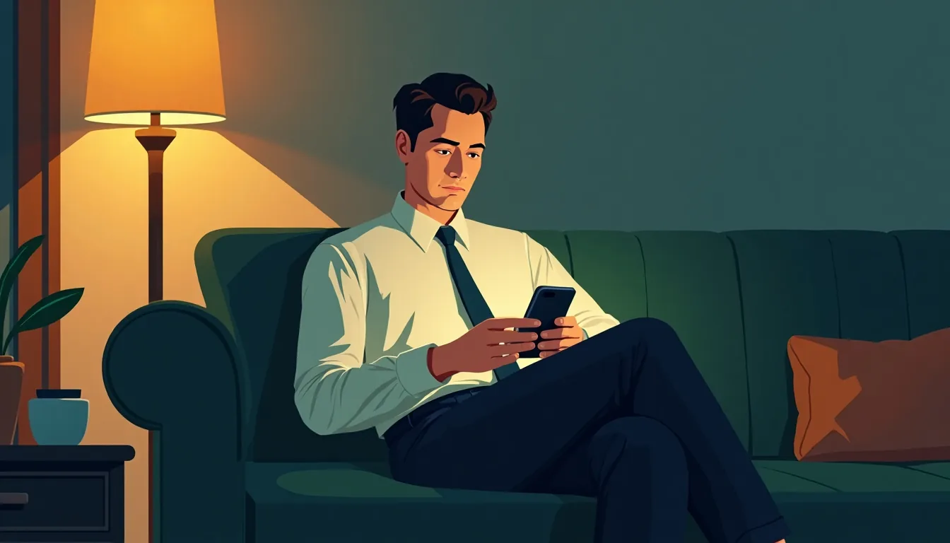 Man drawn into a dating app, illustrating the trap of platforms for men seeking a serious relationship