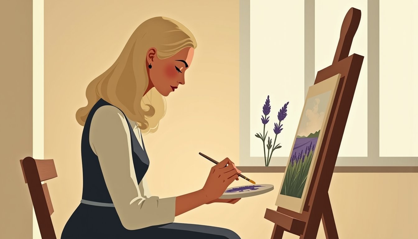 Femme russe arborant une féminité assumée au quotidien, illustration mid-century