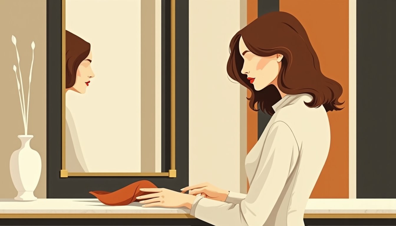 Femme slave attachée à des rôles de couple clairs et assumés, illustration mid-century