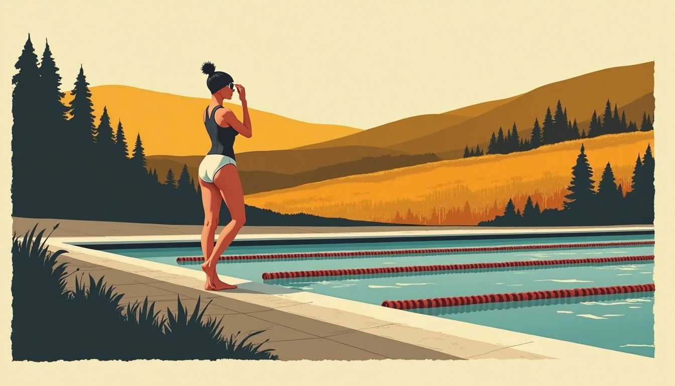 A swimmer adjusting her cap at the edge of a pool