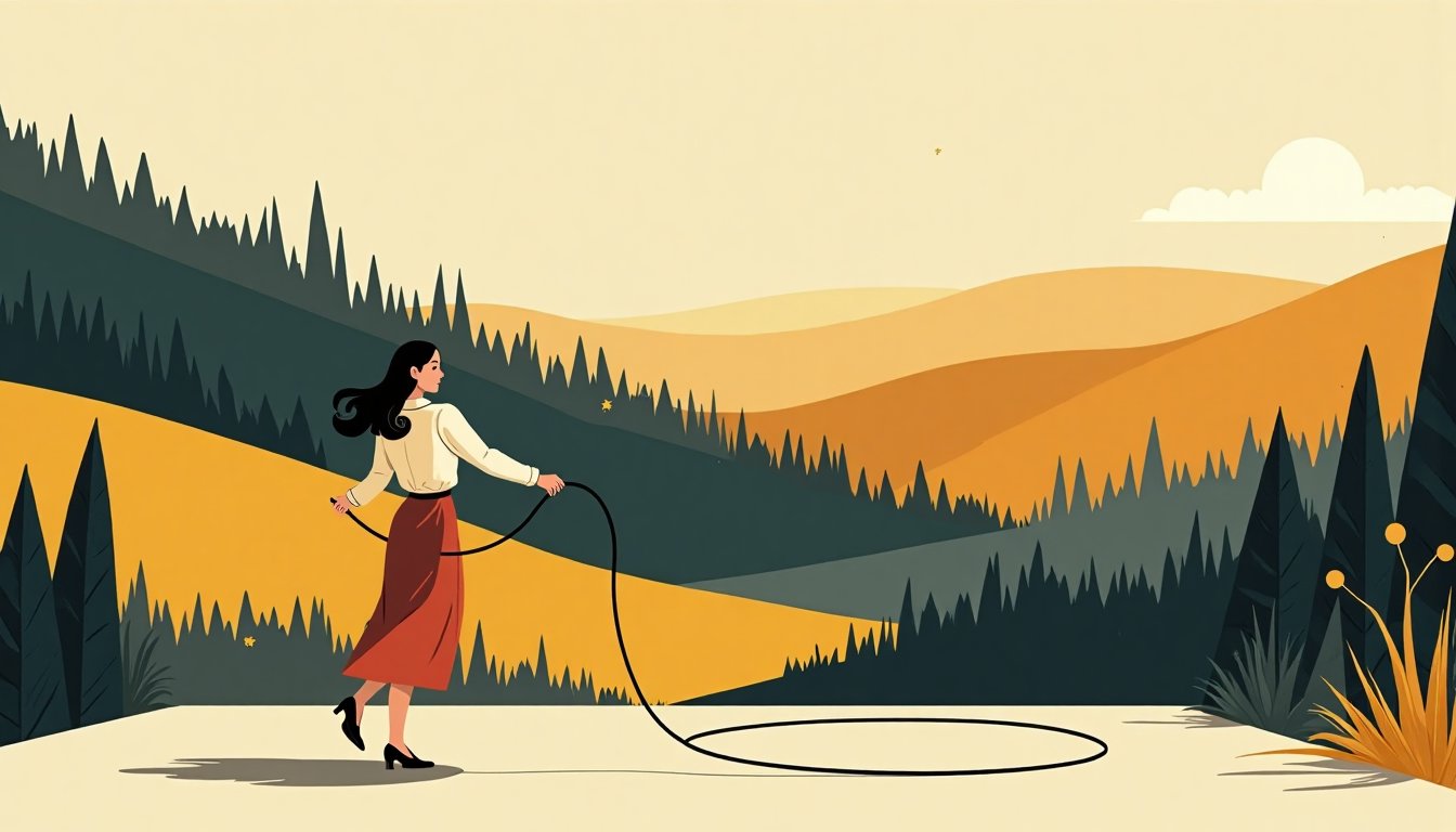A woman skipping rope in a courtyard