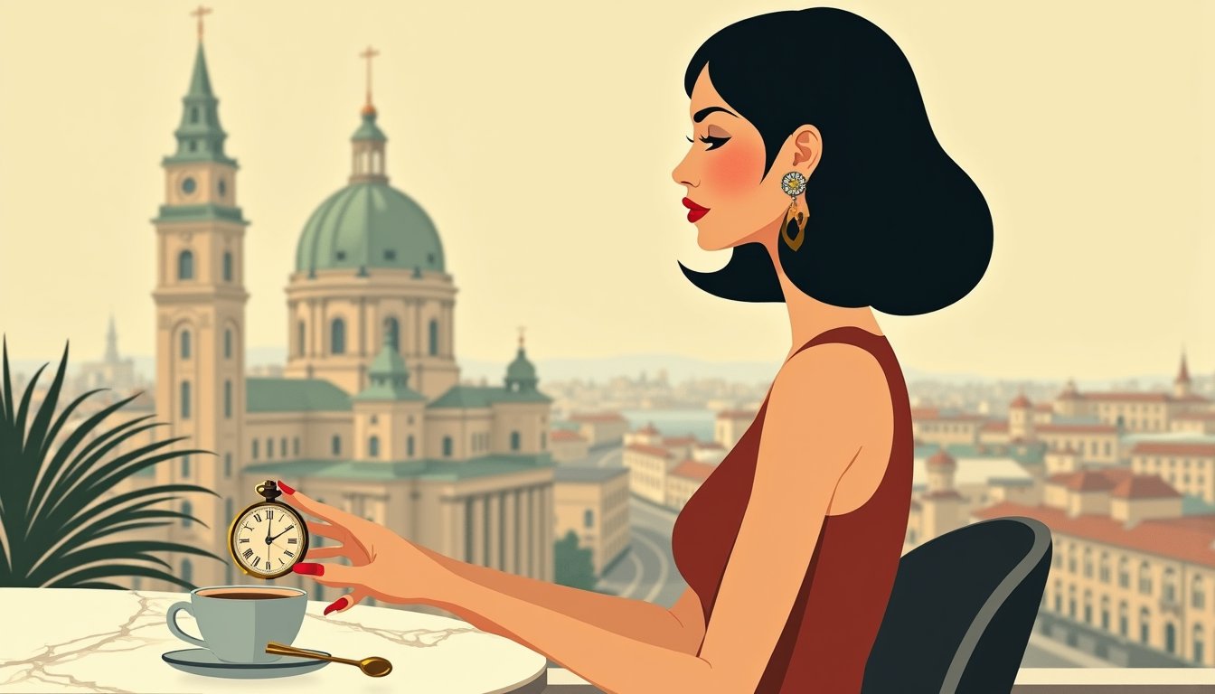 Slavic woman embracing femininity, not submission, mid-century illustration