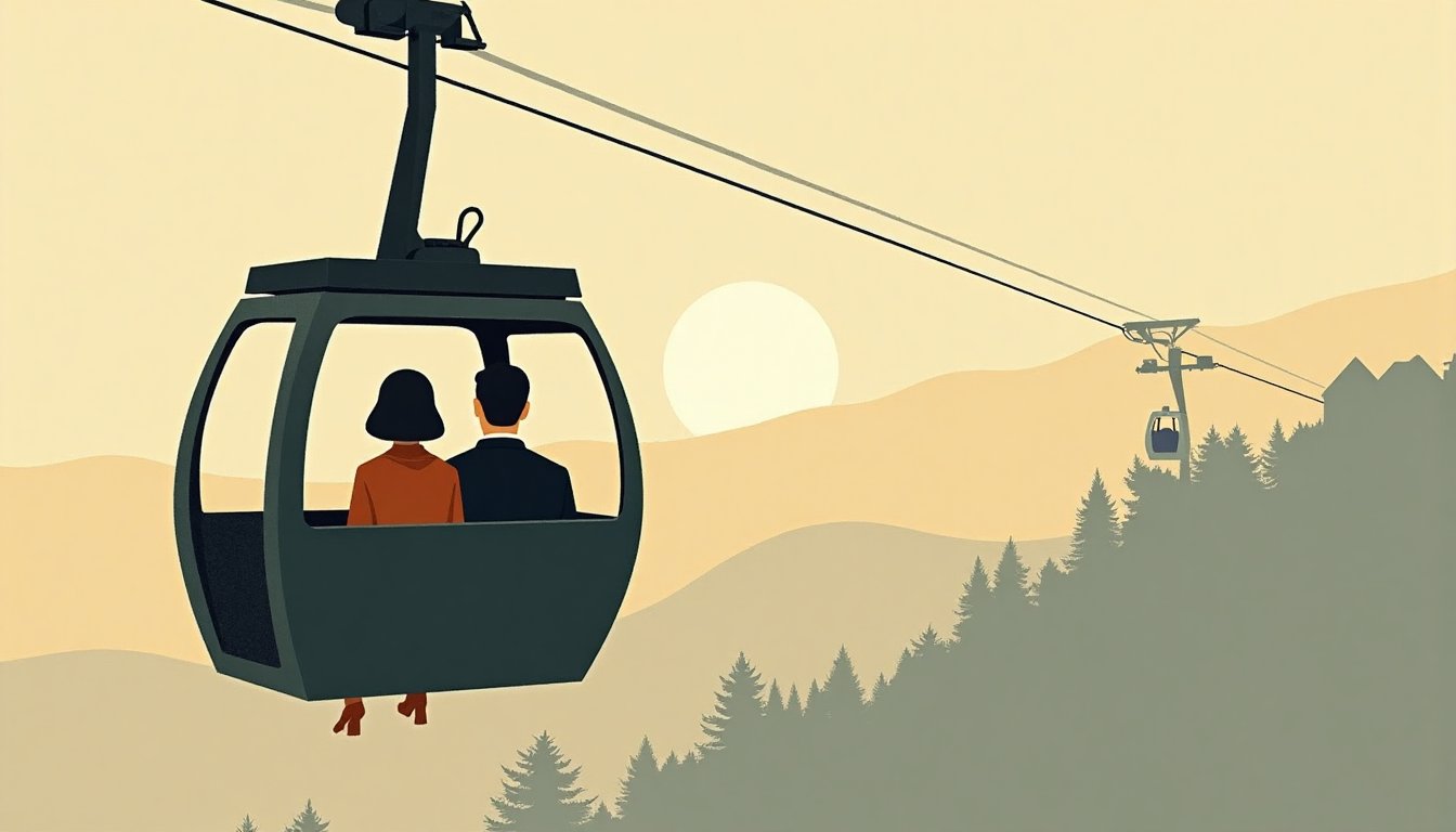 A cable car ascending