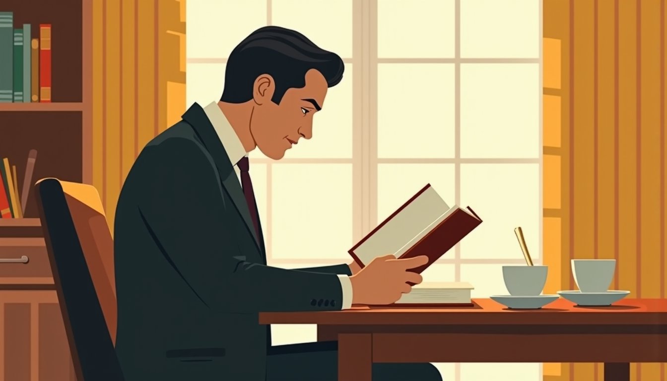 distinguished man caught in the trap of isolation, mid-century illustration