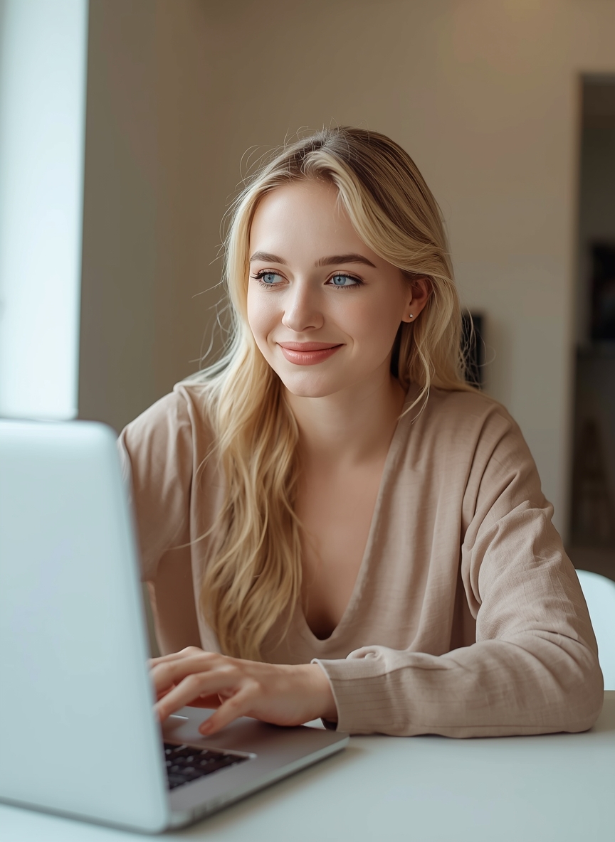 Participante souriante en visio